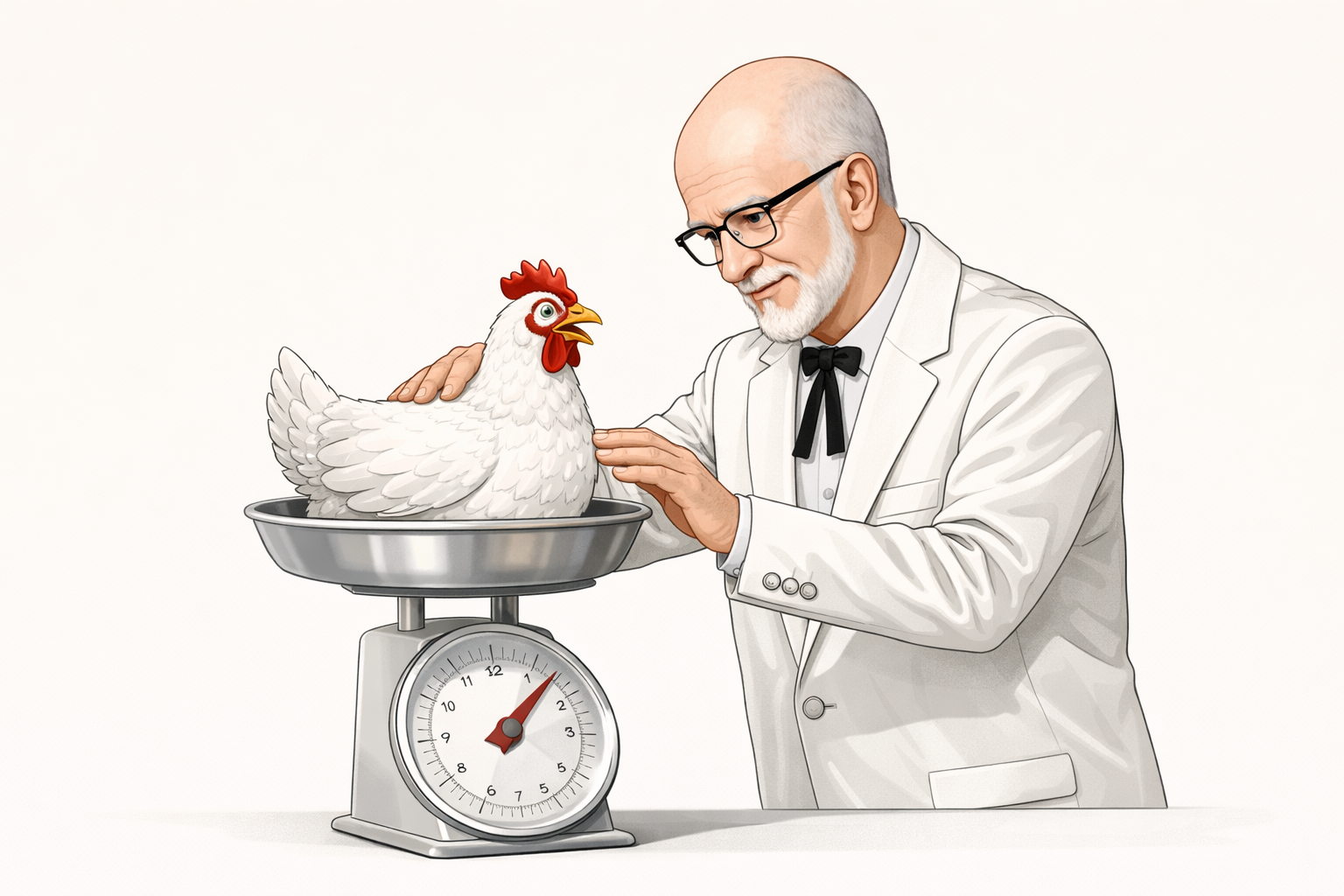 Colonel weighing chickens